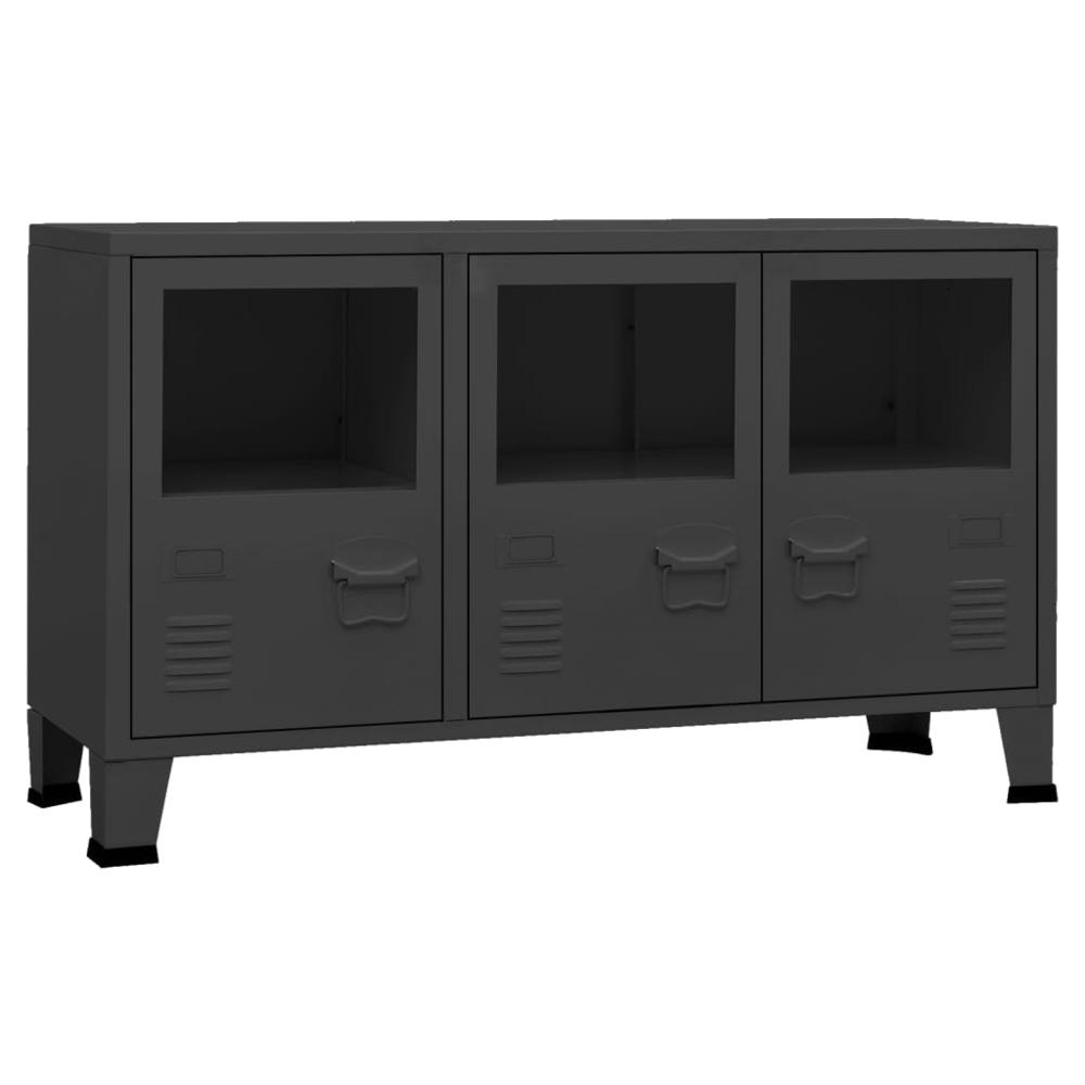 vidaXL Industrial Sideboard Black 41.3"x13.8"x24.4" Metal and Glass. Picture 2