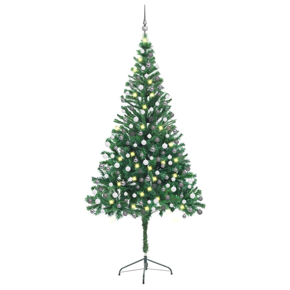 vidaXL Artificial Christmas Tree with LEDs&Ball Set 82.7" 910 Branches, 3077662. Picture 1