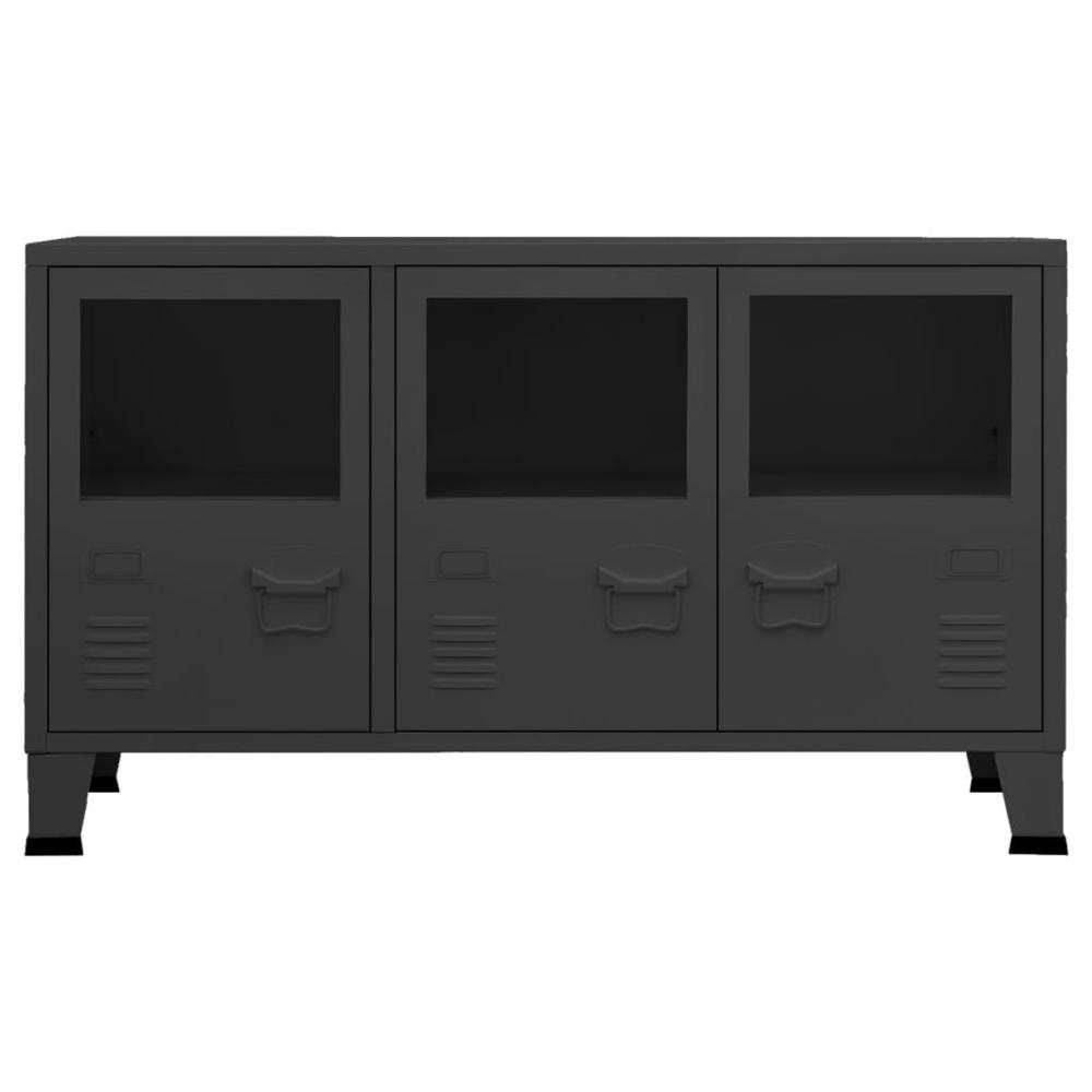 vidaXL Industrial Sideboard Black 41.3"x13.8"x24.4" Metal and Glass. Picture 3