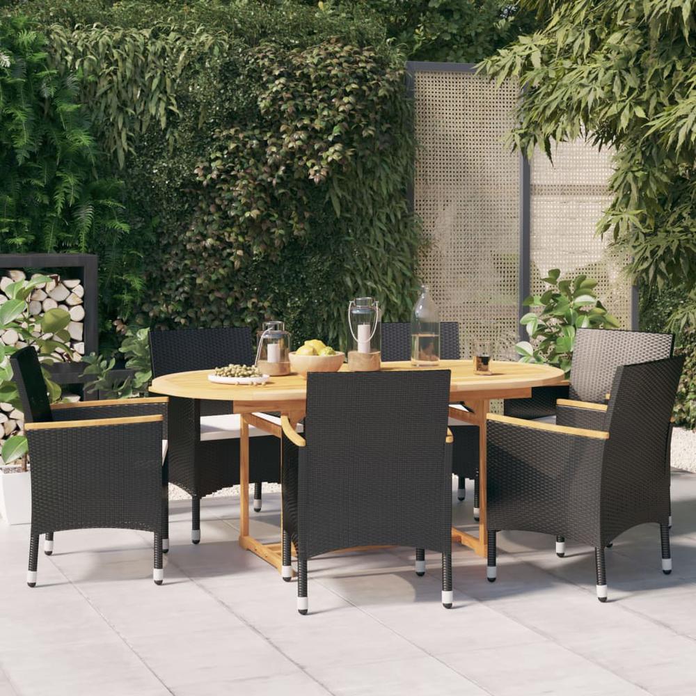 vidaXL 7 Piece Patio Dining Set with Cushions Black, 3103596. Picture 1