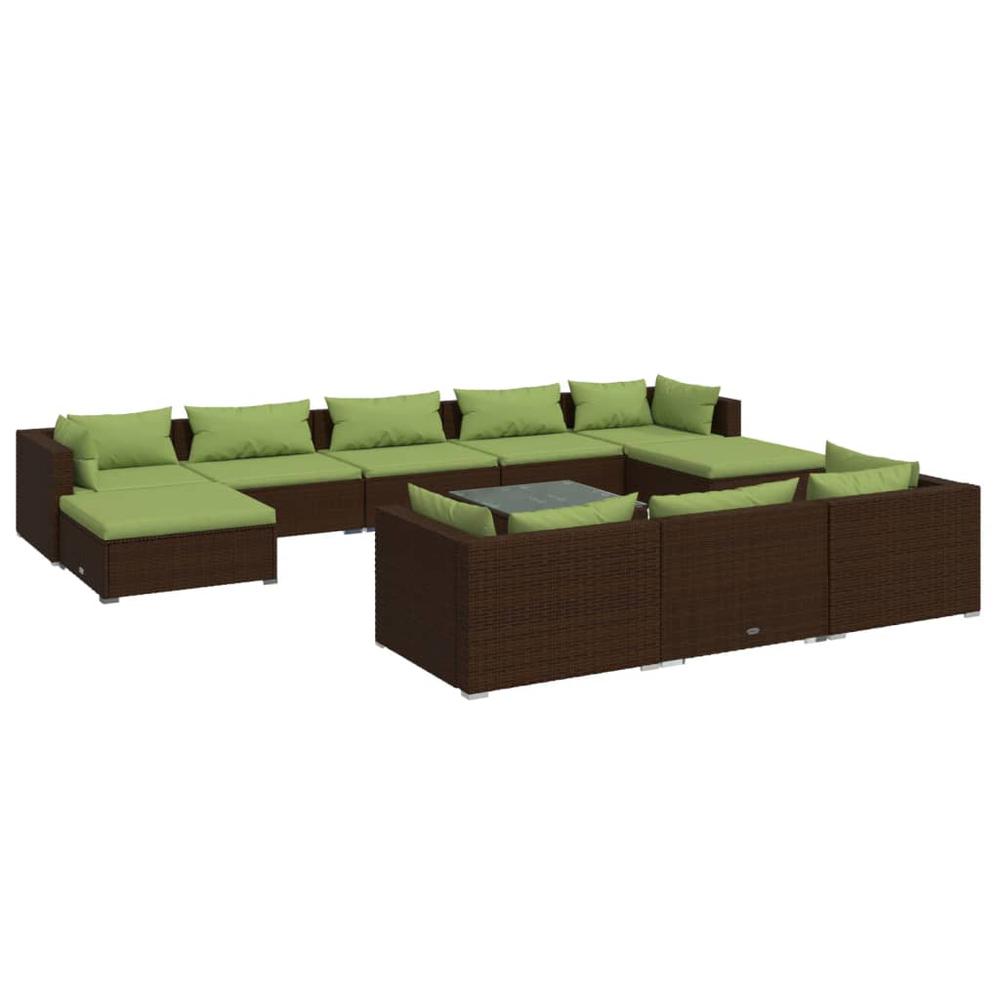 vidaXL 11 Piece Patio Lounge Set with Cushions Brown Poly Rattan, 3102052. Picture 2