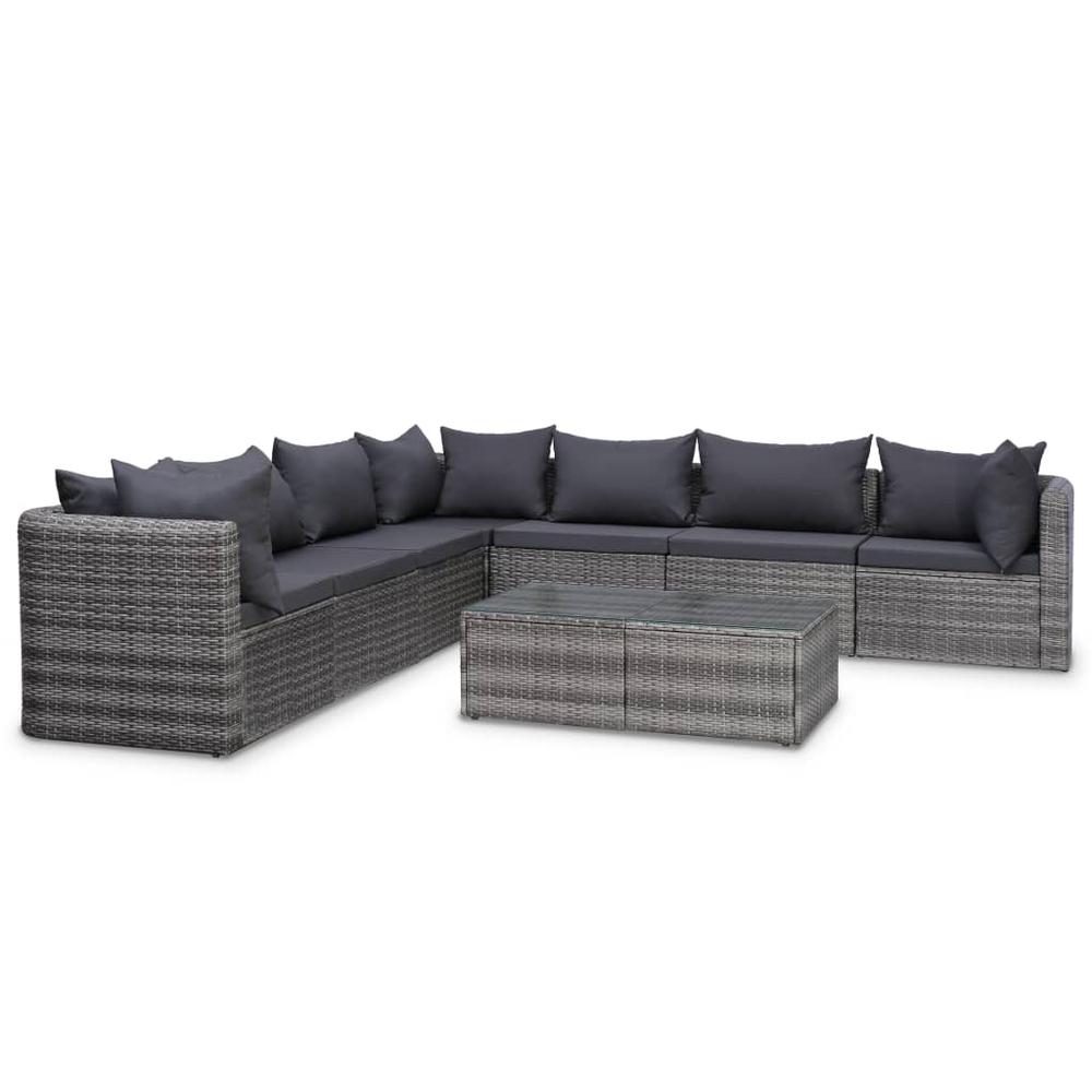 vidaXL 10 Piece Patio Lounge Set with Cushions Poly Rattan Gray, 3059489. Picture 4