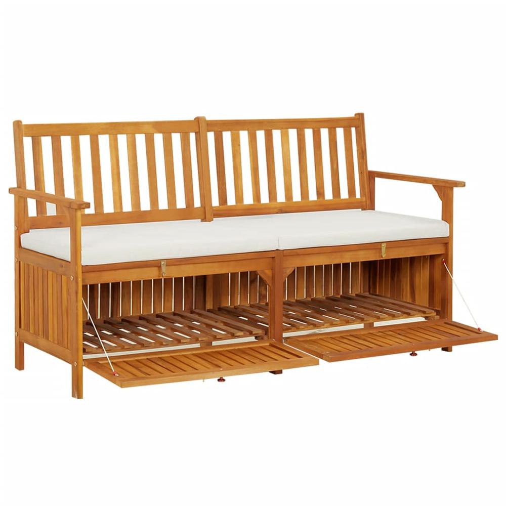 vidaXL Storage Bench with Cushion 58.3" Solid Wood Acacia, 316737. Picture 4