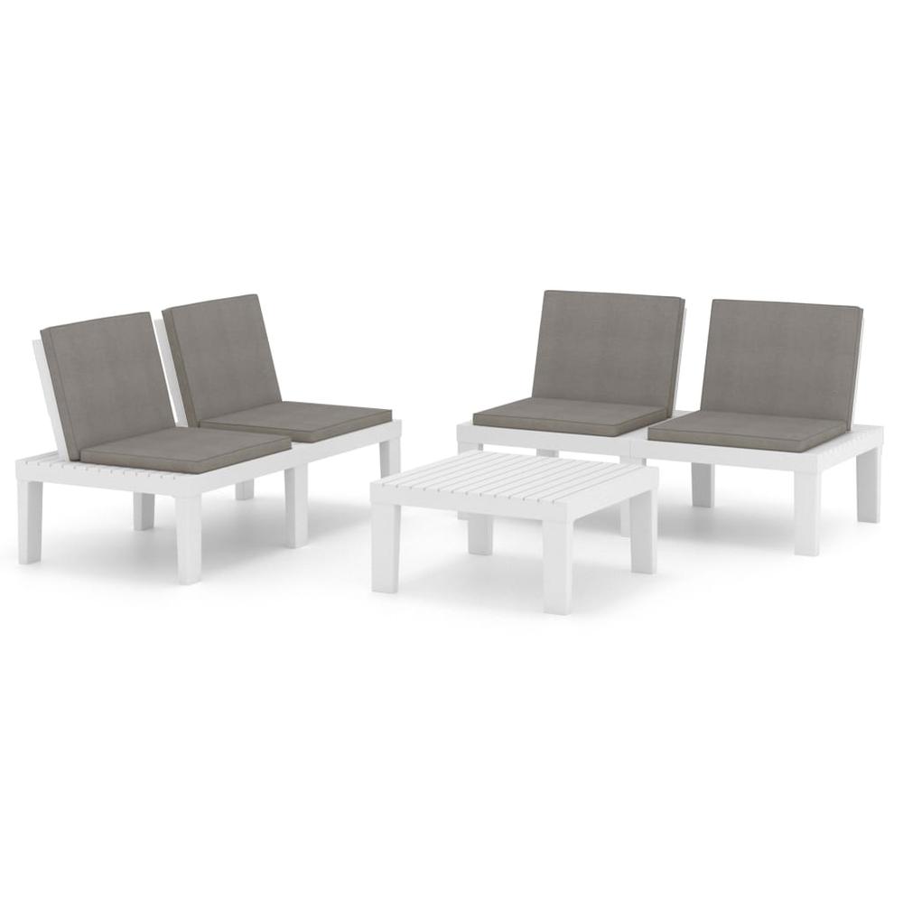vidaXL 3 Piece Patio Lounge Set with Cushions Plastic White. Picture 2