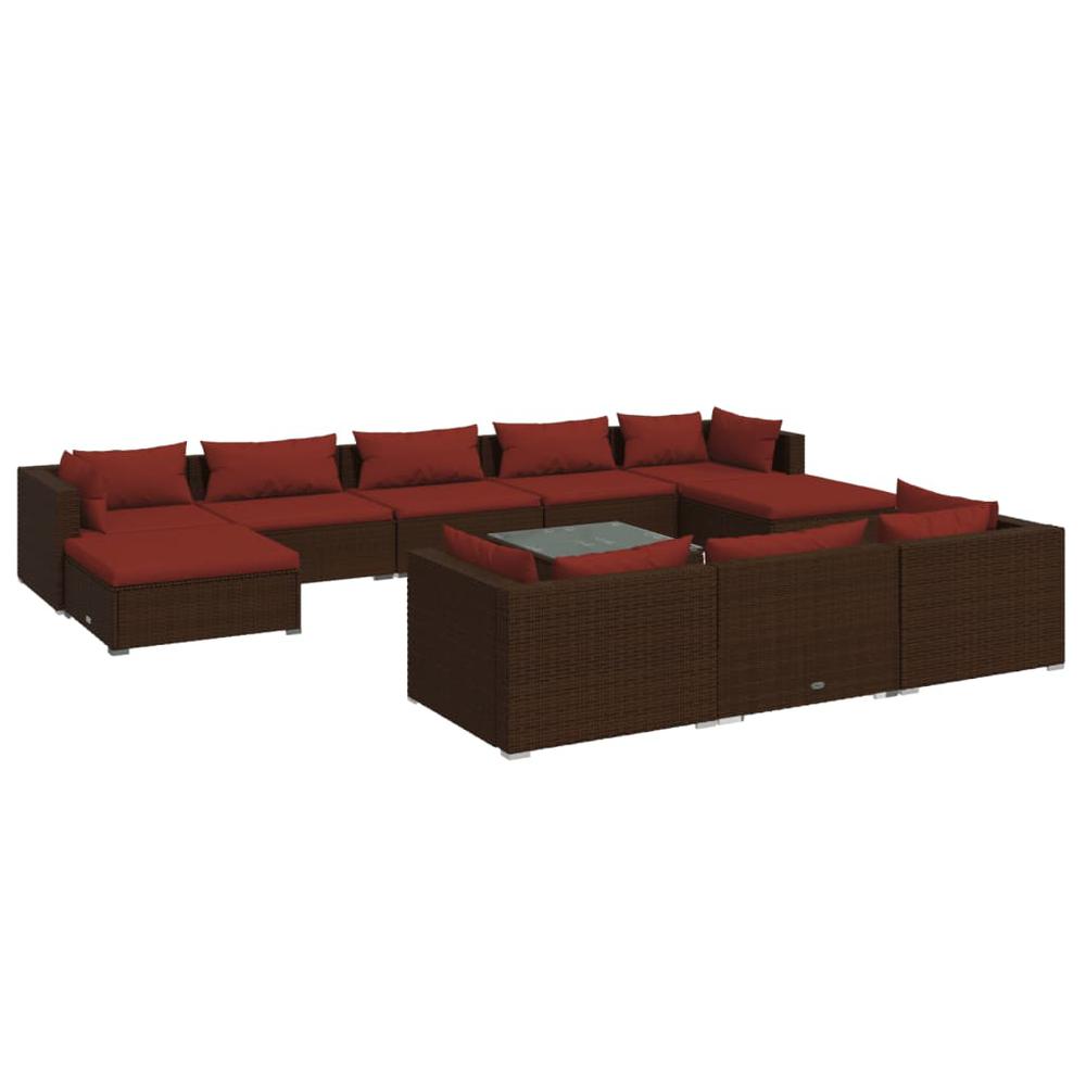 vidaXL 11 Piece Patio Lounge Set with Cushions Brown Poly Rattan, 3102051. Picture 2
