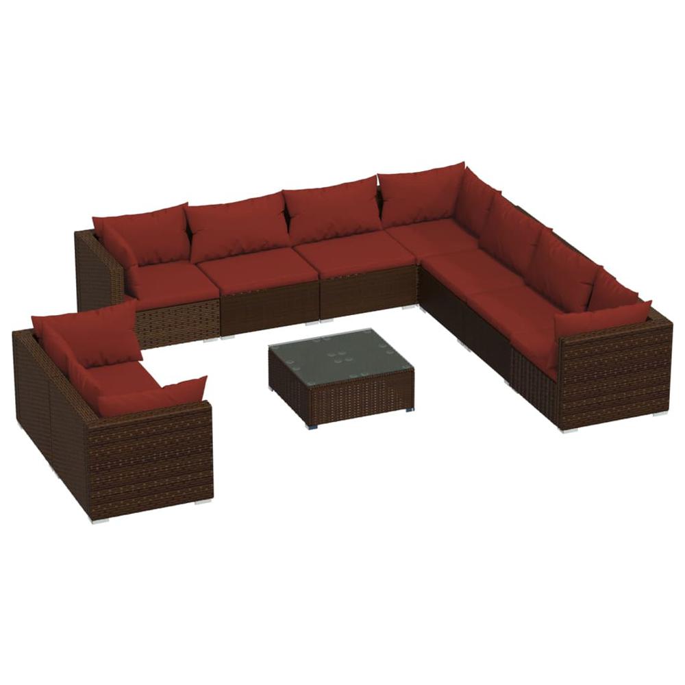 vidaXL 10 Piece Patio Lounge Set with Cushions Brown Poly Rattan, 3102507. Picture 2