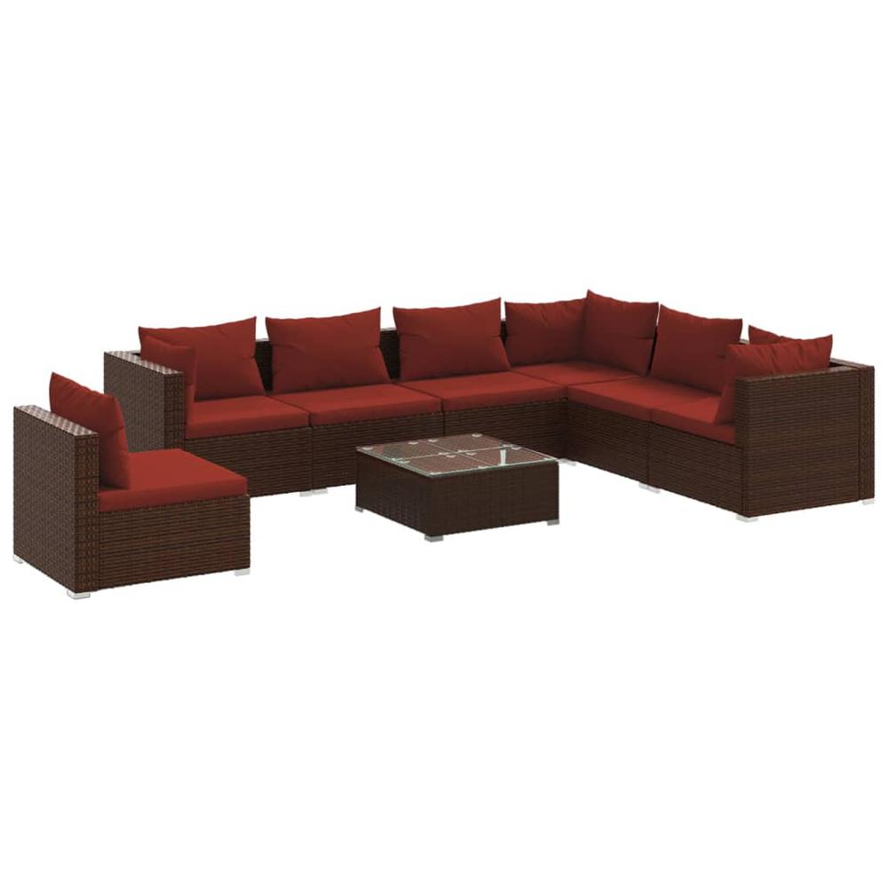 vidaXL 8 Piece Patio Lounge Set with Cushions Poly Rattan Brown, 3102363. Picture 2