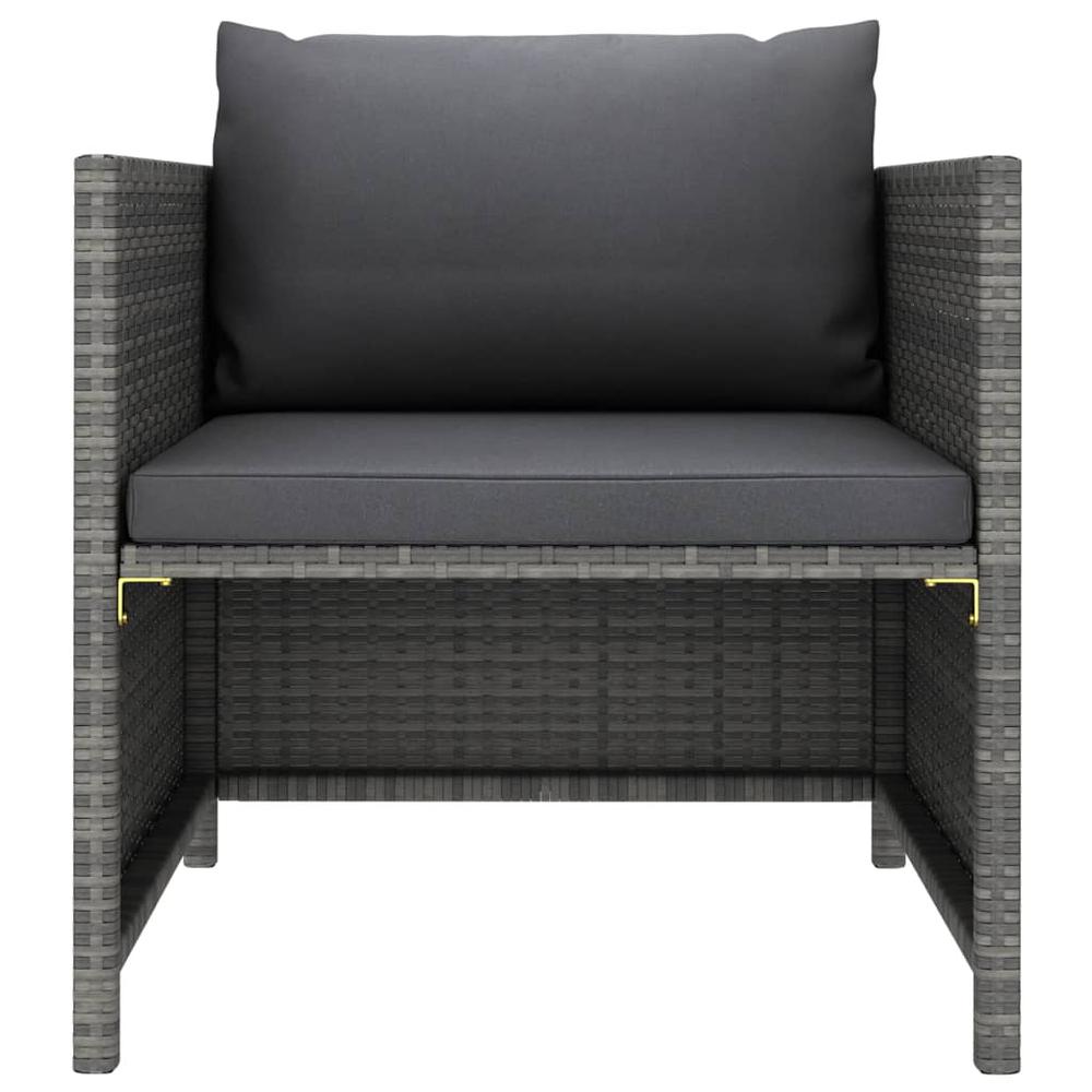 vidaXL Patio Sofa with Cushions Gray Poly Rattan. Picture 2
