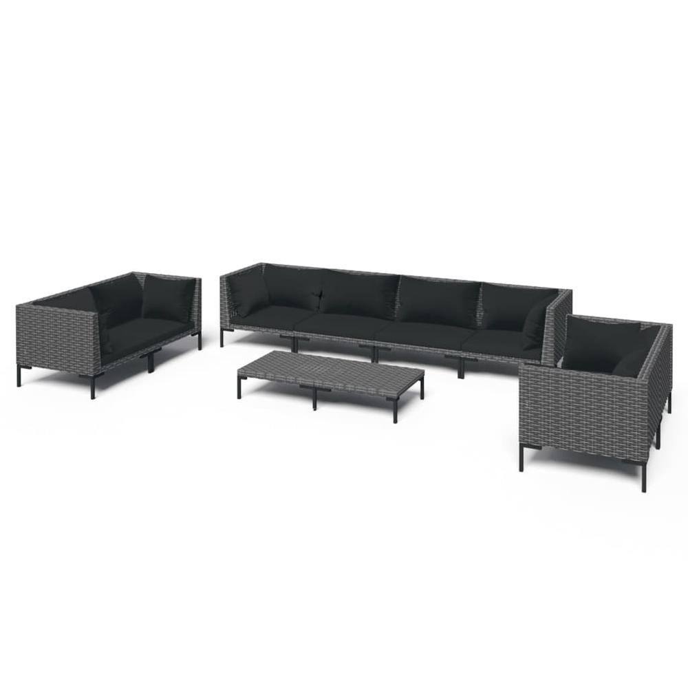 vidaXL 9 Piece Patio Lounge Set with Cushions Poly Rattan Dark Gray, 3099835. Picture 2
