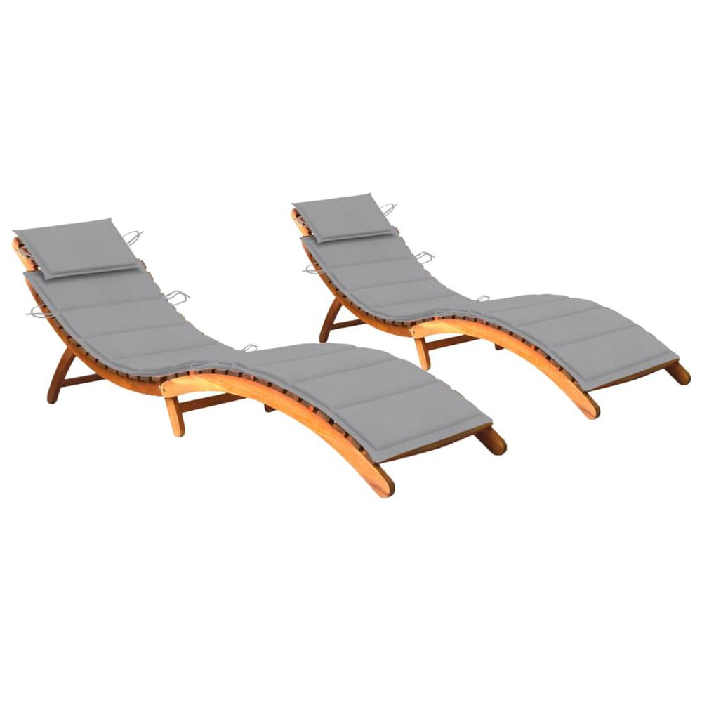 vidaXL Sun Loungers 2 pcs with Cushions Solid Acacia Wood, 3077362. Picture 1
