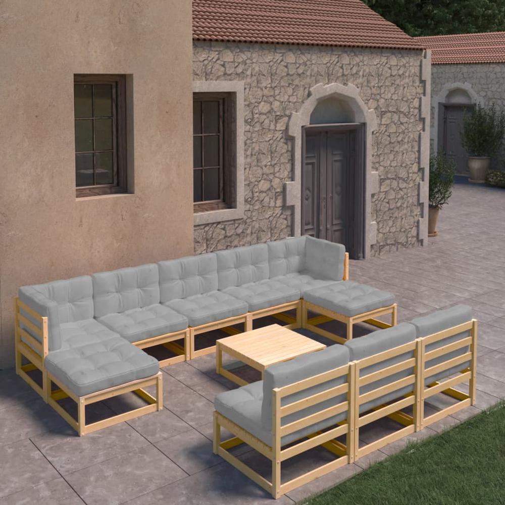 vidaXL 11 Piece Patio Lounge Set with Cushions Solid Pinewood, 3077149. The main picture.