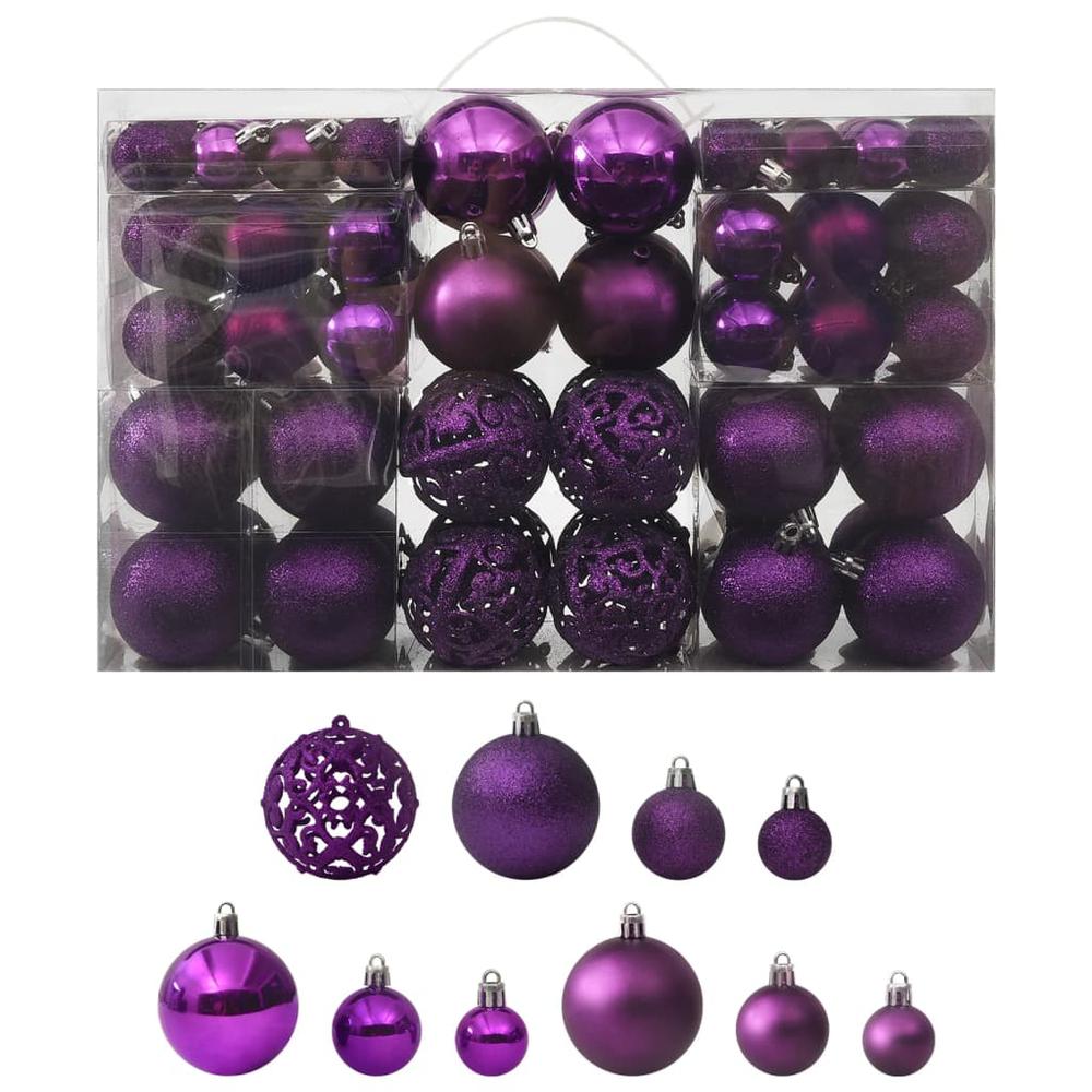 vidaXL 100 Piece Christmas Ball Set Purple. Picture 1