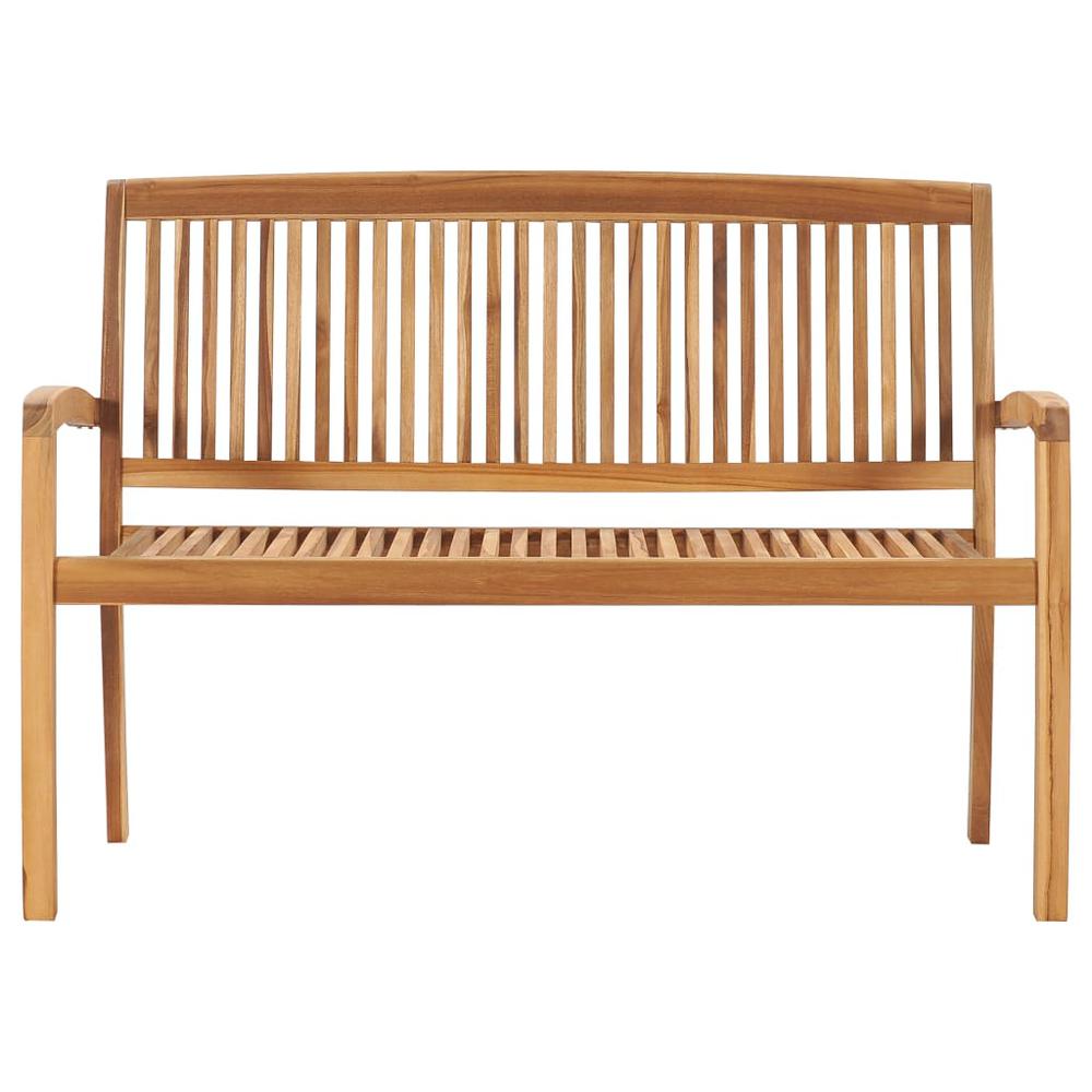 vidaXL Stacking Patio Bench with Cushion 50.6" Solid Teak Wood, 3063280. Picture 3