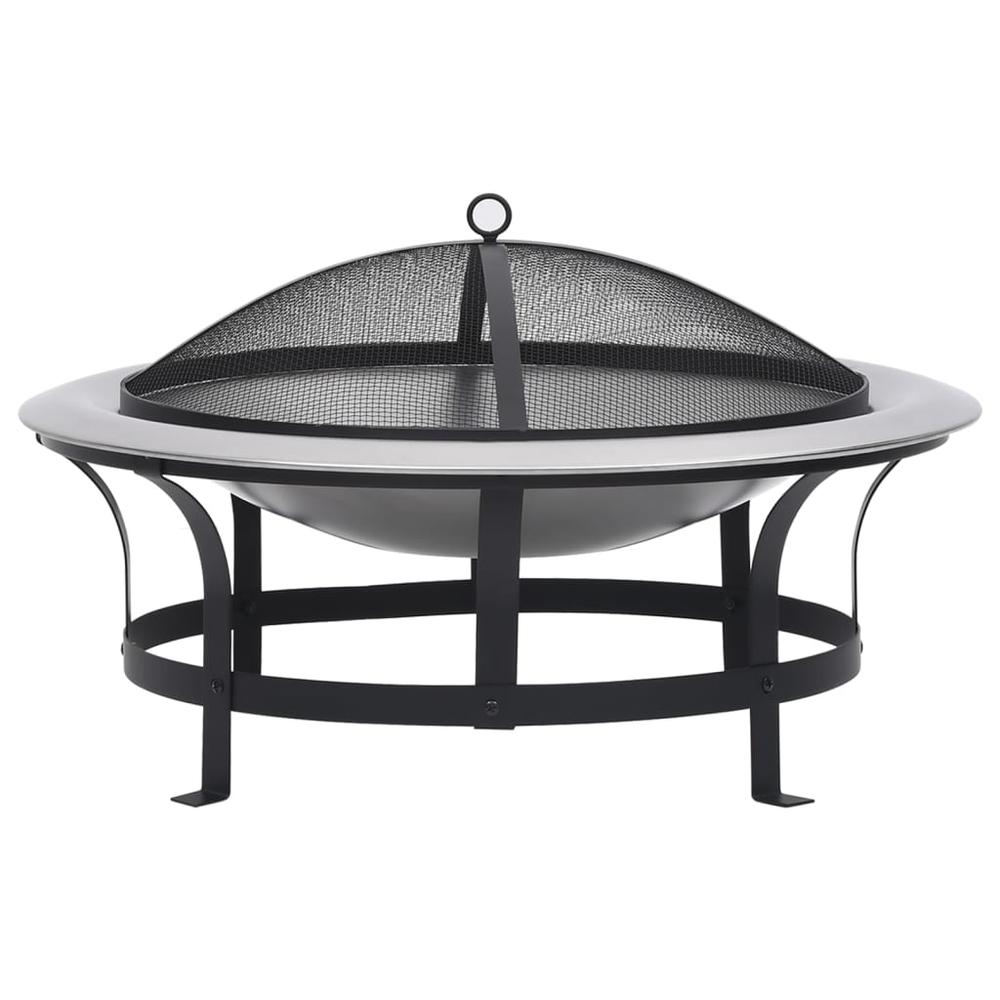 vidaXL Outdoor Fire Pit with Grill Stainless Steel 29.9". Picture 1