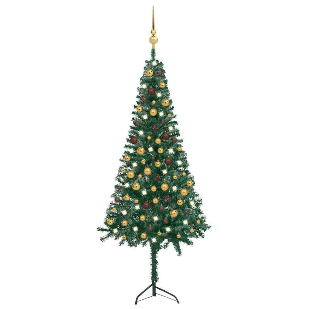 vidaXL Corner Artificial Christmas Tree LEDs&Ball Set Green 70.9" PVC, 3077944. Picture 1