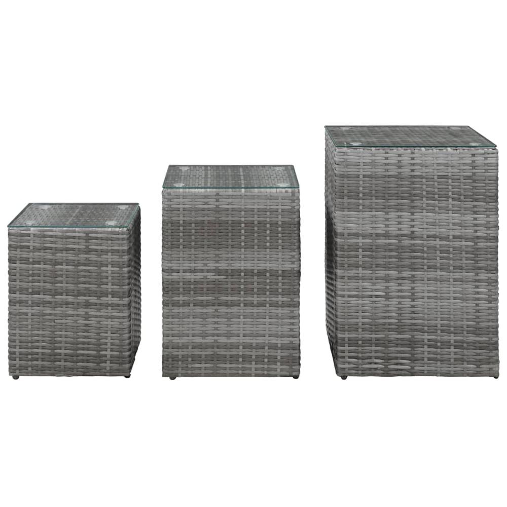 vidaXL Side Tables 3 pcs with Glass Top Gray Poly Rattan, 46985. Picture 2