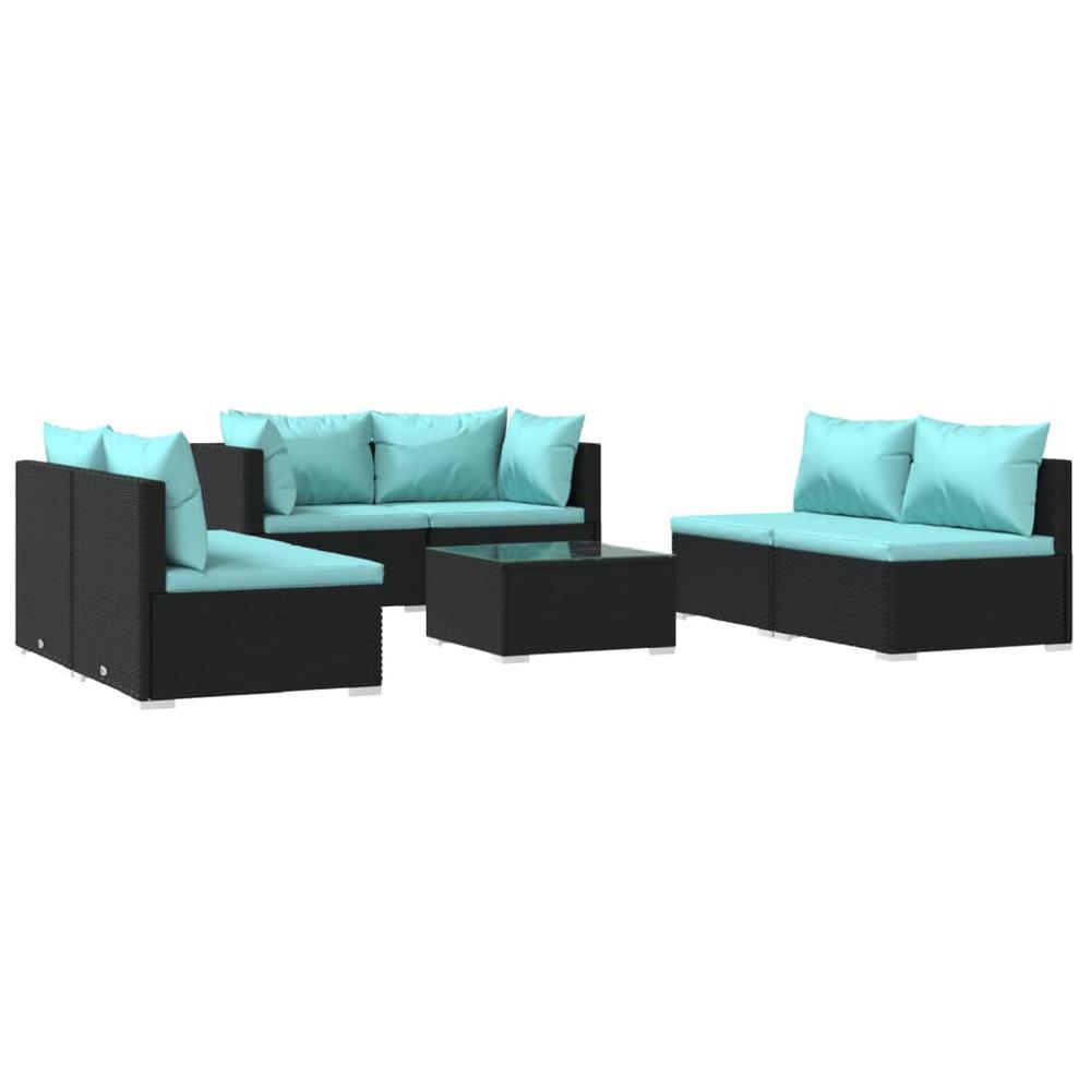 vidaXL 7 Piece Patio Lounge Set with Cushions Poly Rattan Black, 3102225. Picture 2