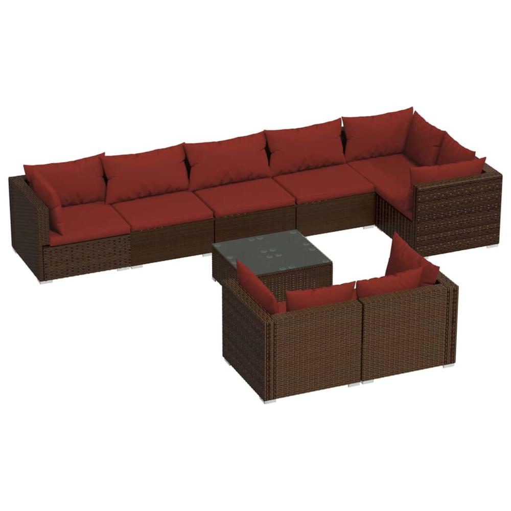 vidaXL 9 Piece Patio Lounge Set with Cushions Brown Poly Rattan, 3102491. Picture 2