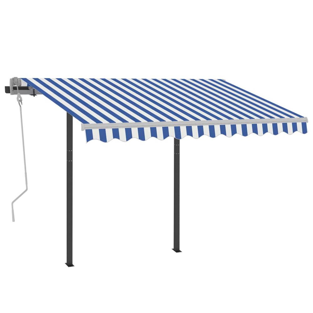 vidaXL Manual Retractable Awning with Posts 9.8'x8.2' Blue and White, 3070096. Picture 3