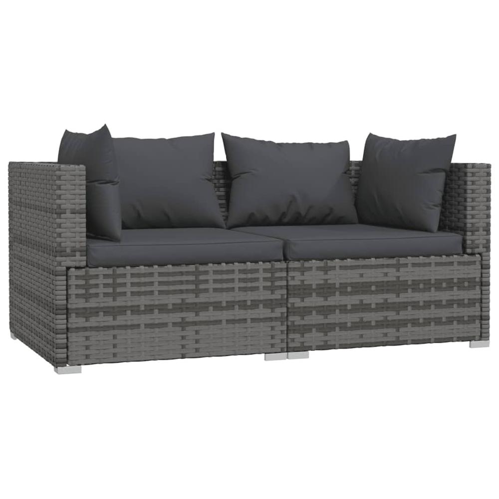 vidaXL 2-Seater Sofa with Cushions Gray Poly Rattan. Picture 2