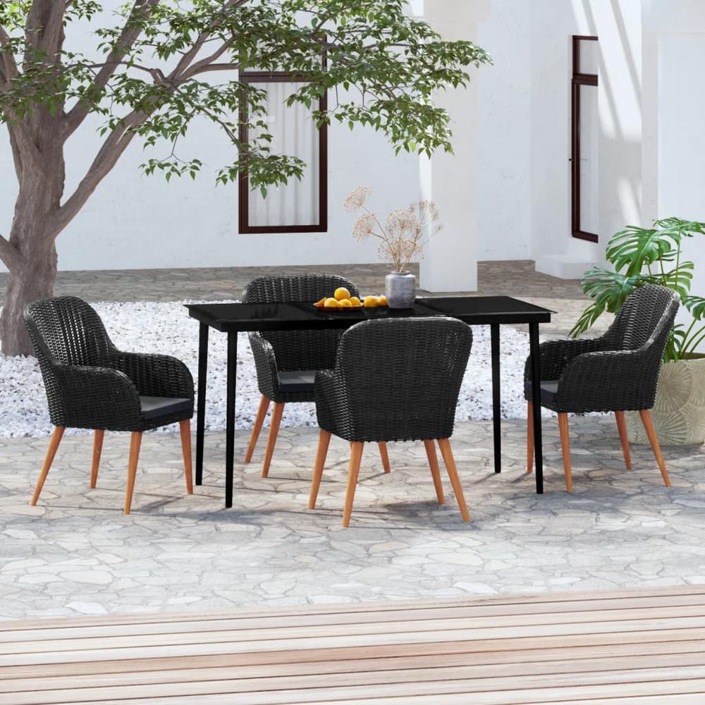 vidaXL 5 Piece Patio Dining Set with Cushions Black, 3099519. Picture 1
