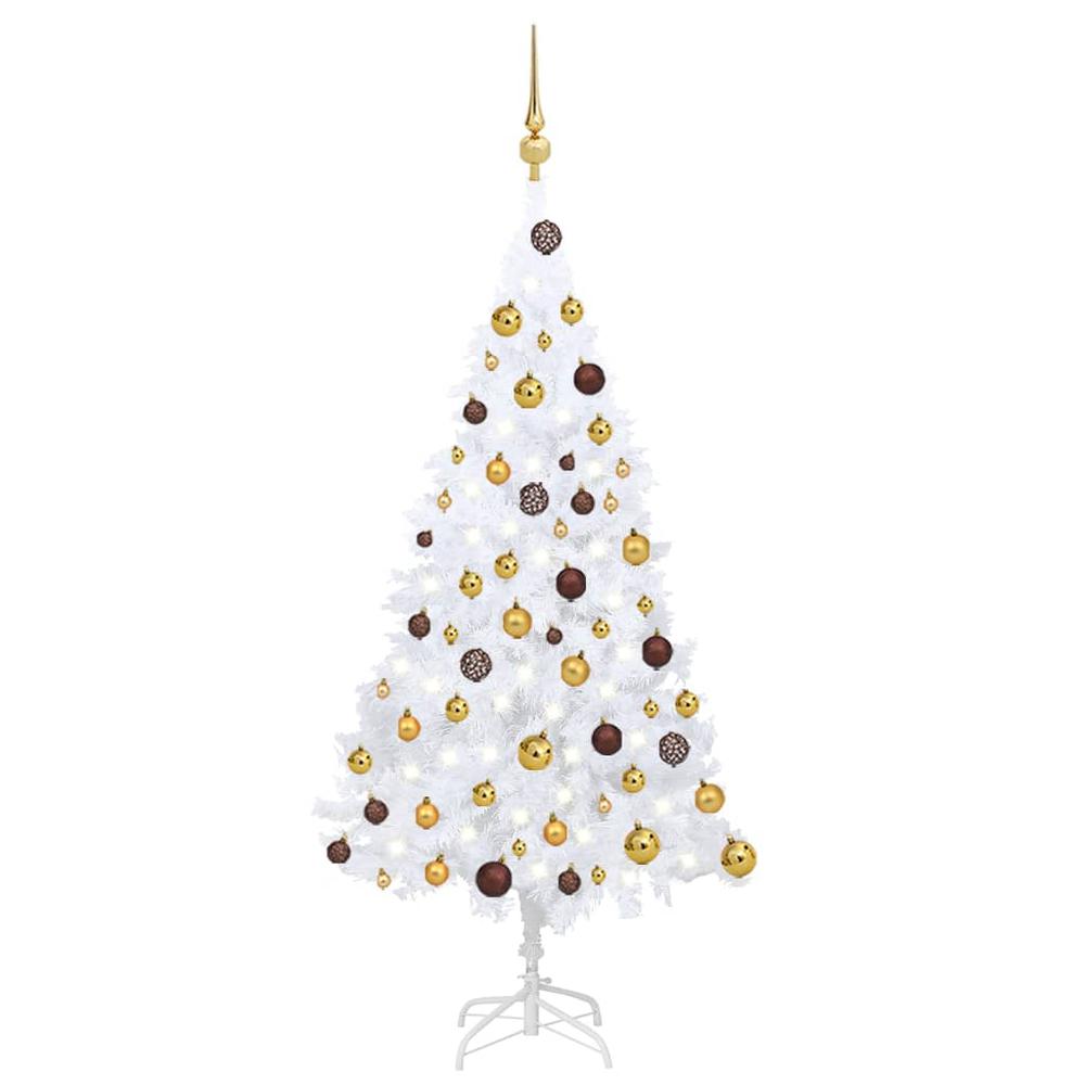 vidaXL Artificial Christmas Tree with LEDs&Ball Set White 47.2" PVC, 3077539. Picture 1