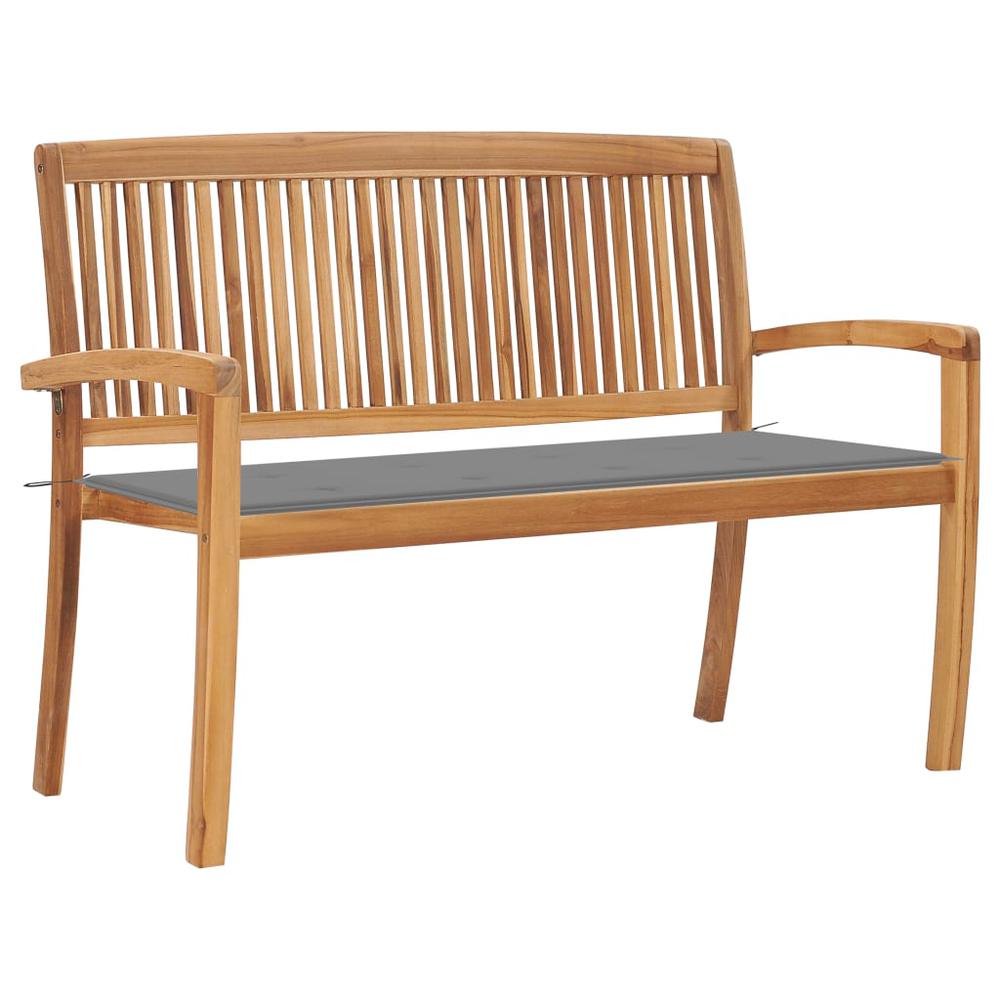 vidaXL Stacking Patio Bench with Cushion 50.6" Solid Teak Wood, 3063280. Picture 1