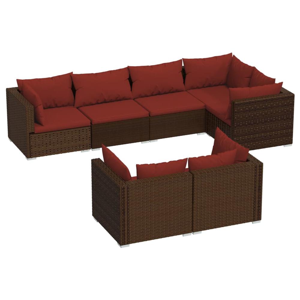 vidaXL 7 Piece Patio Lounge Set with Cushions Brown Poly Rattan, 3102475. Picture 2