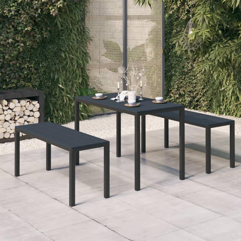 vidaXL 3 Piece Patio Dining Set Steel and WPC Black. Picture 1