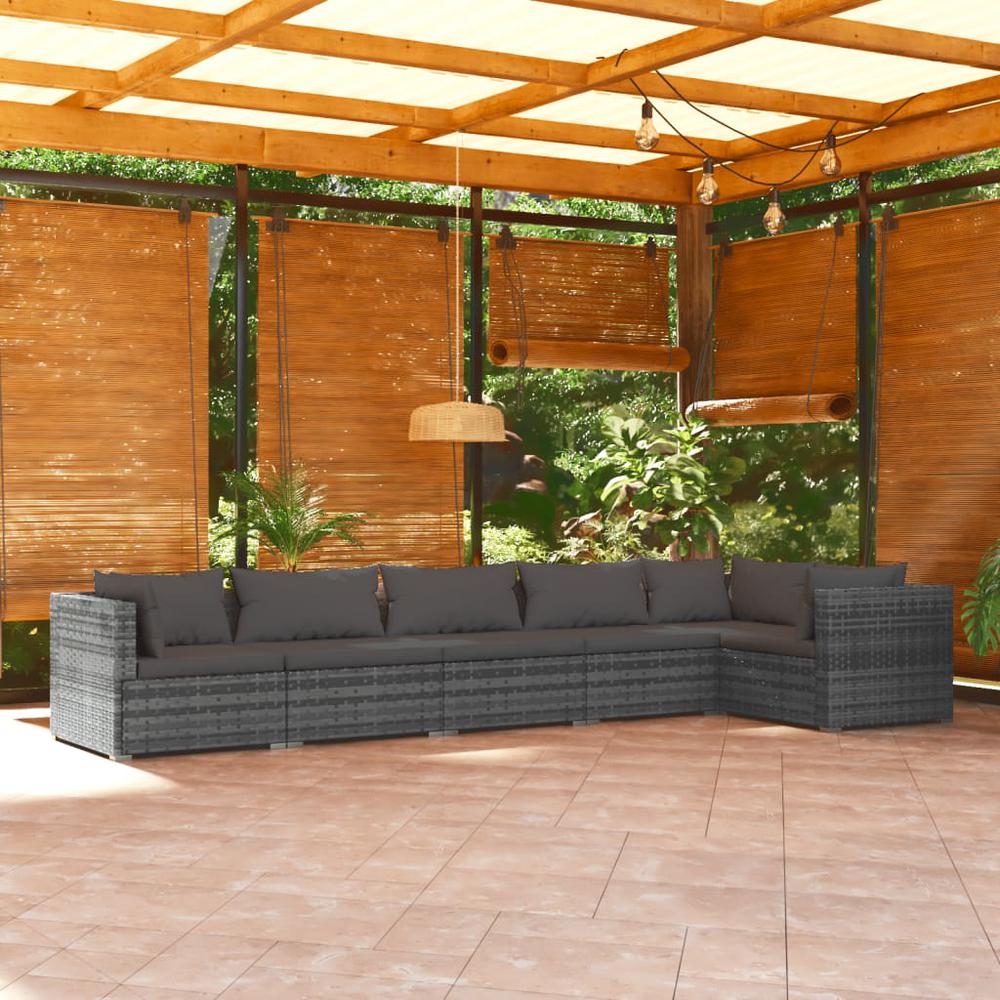 vidaXL 6 Piece Patio Lounge Set with Cushions Poly Rattan Gray, 3101709. The main picture.