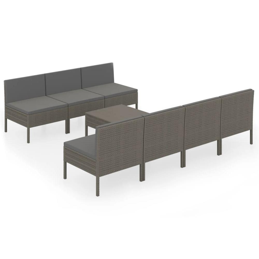 vidaXL 8 Piece Patio Lounge Set with Cushions Poly Rattan Gray, 3094330. Picture 2