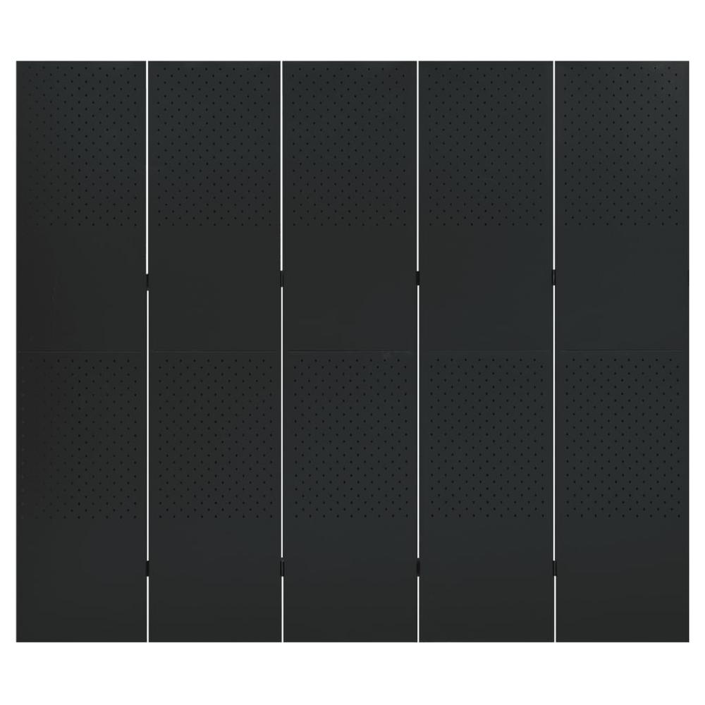 vidaXL 5-Panel Room Divider Black 78.7"x70.9" Steel. Picture 2
