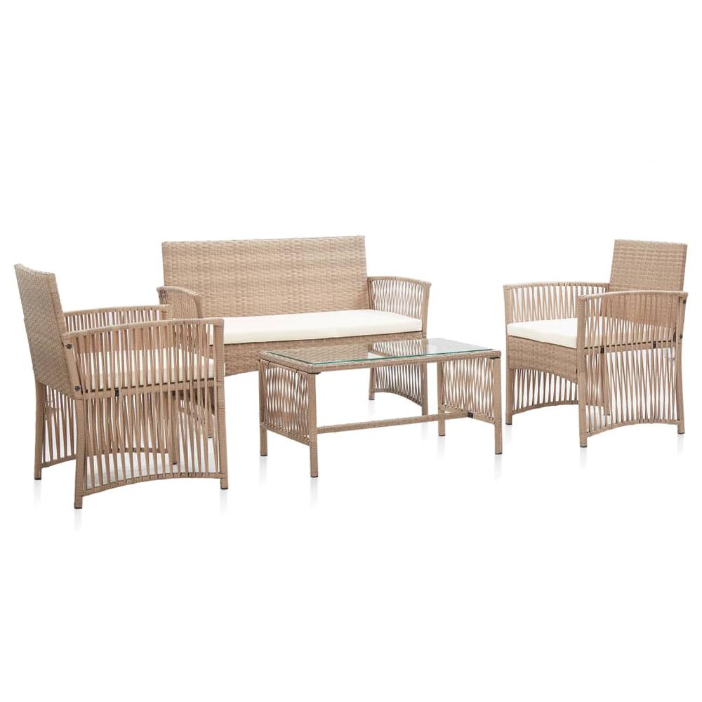 vidaXL 4 Piece Patio Lounge Set with Cushions Poly Rattan Beige. Picture 1