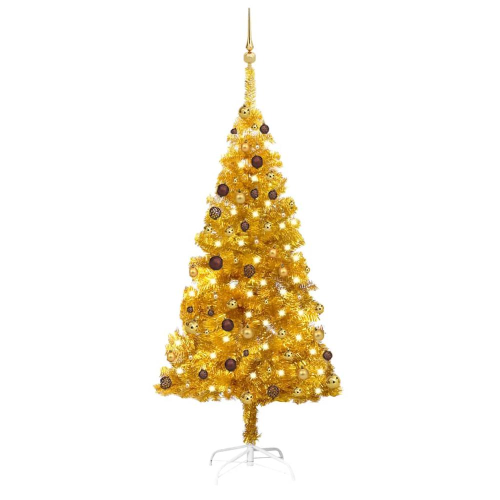 vidaXL Artificial Christmas Tree with LEDs&Ball Set Gold 70.9" PET, 3077519. Picture 1