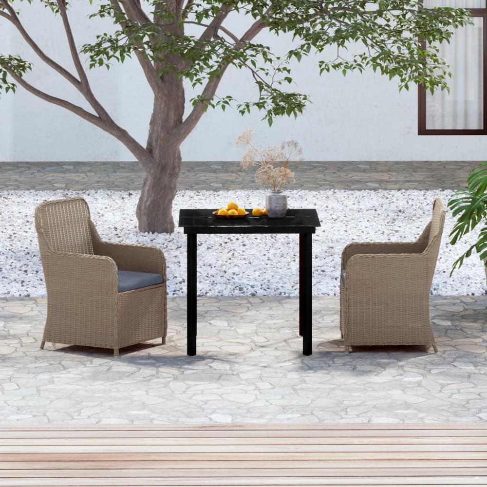 vidaXL 3 Piece Patio Dining Set with Cushions Brown, 3099535. The main picture.