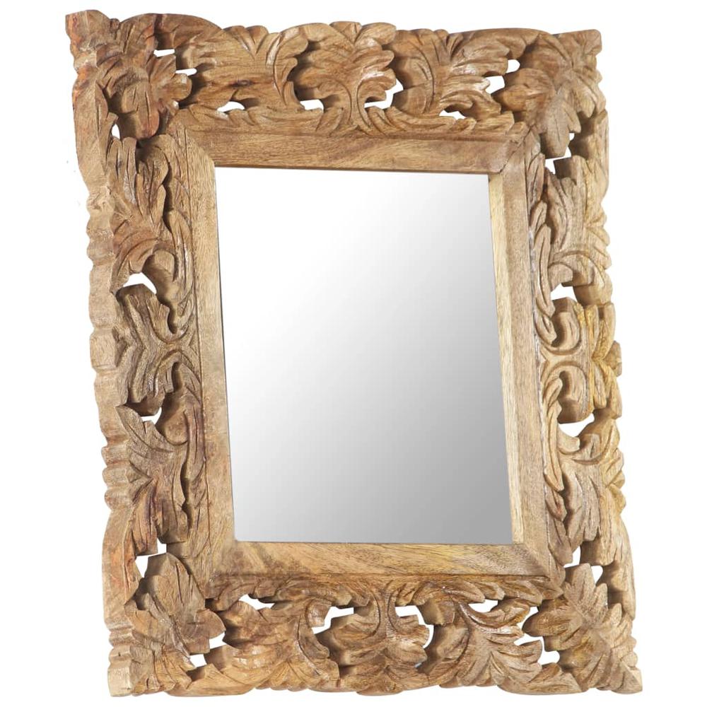 vidaXL Hand Carved Mirror Brown 19.7"x19.7" Solid Mango Wood. Picture 2