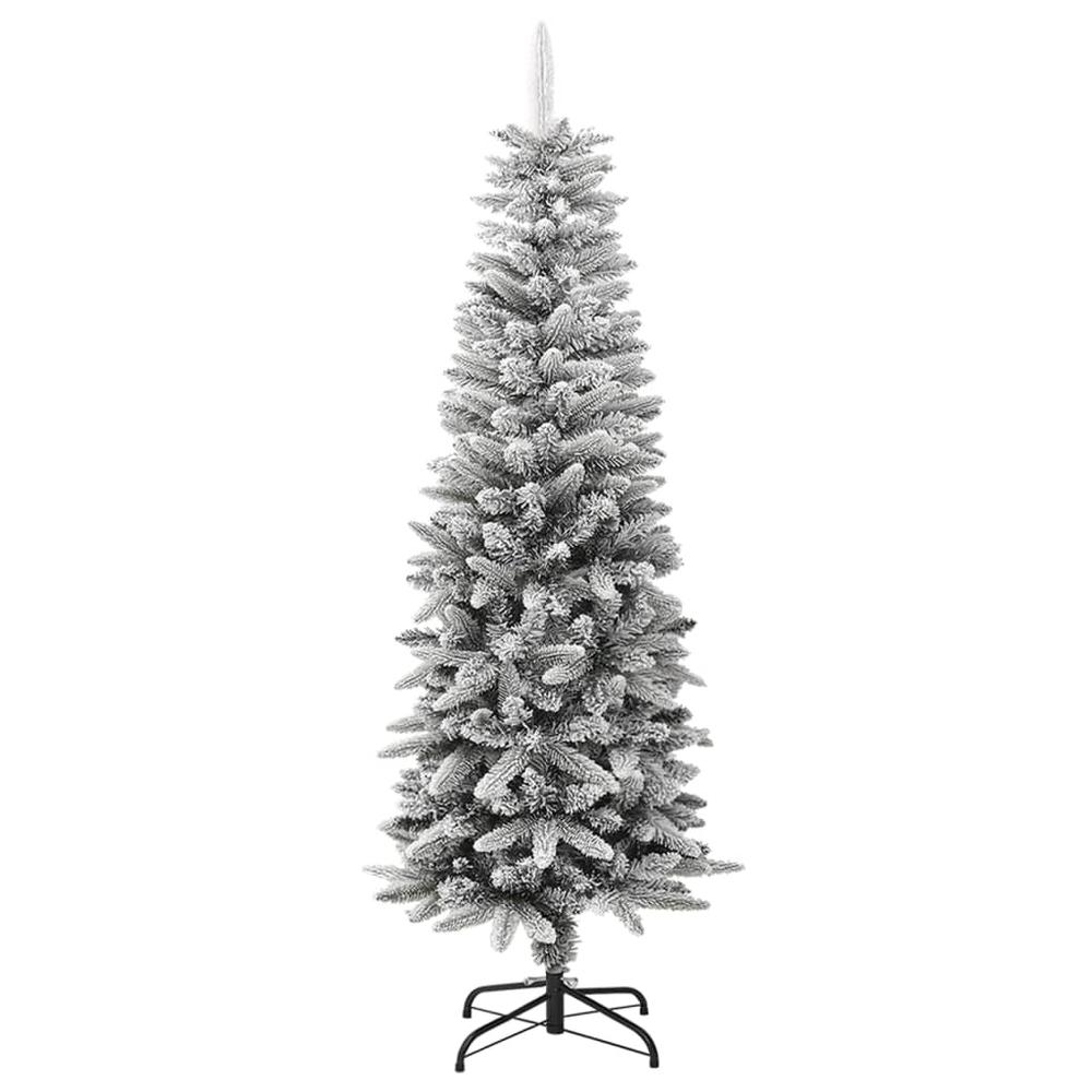 vidaXL Artificial Slim Christmas Tree with Flocked Snow 59.1" PVC&PE. Picture 2