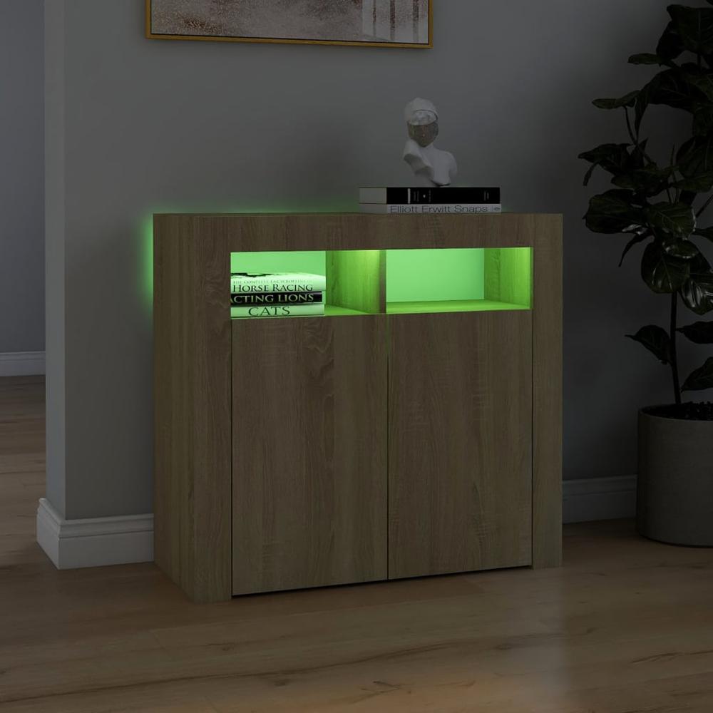 vidaXL Sideboard with LED Lights Sonoma Oak 31.5"x13.8"x29.5". Picture 4