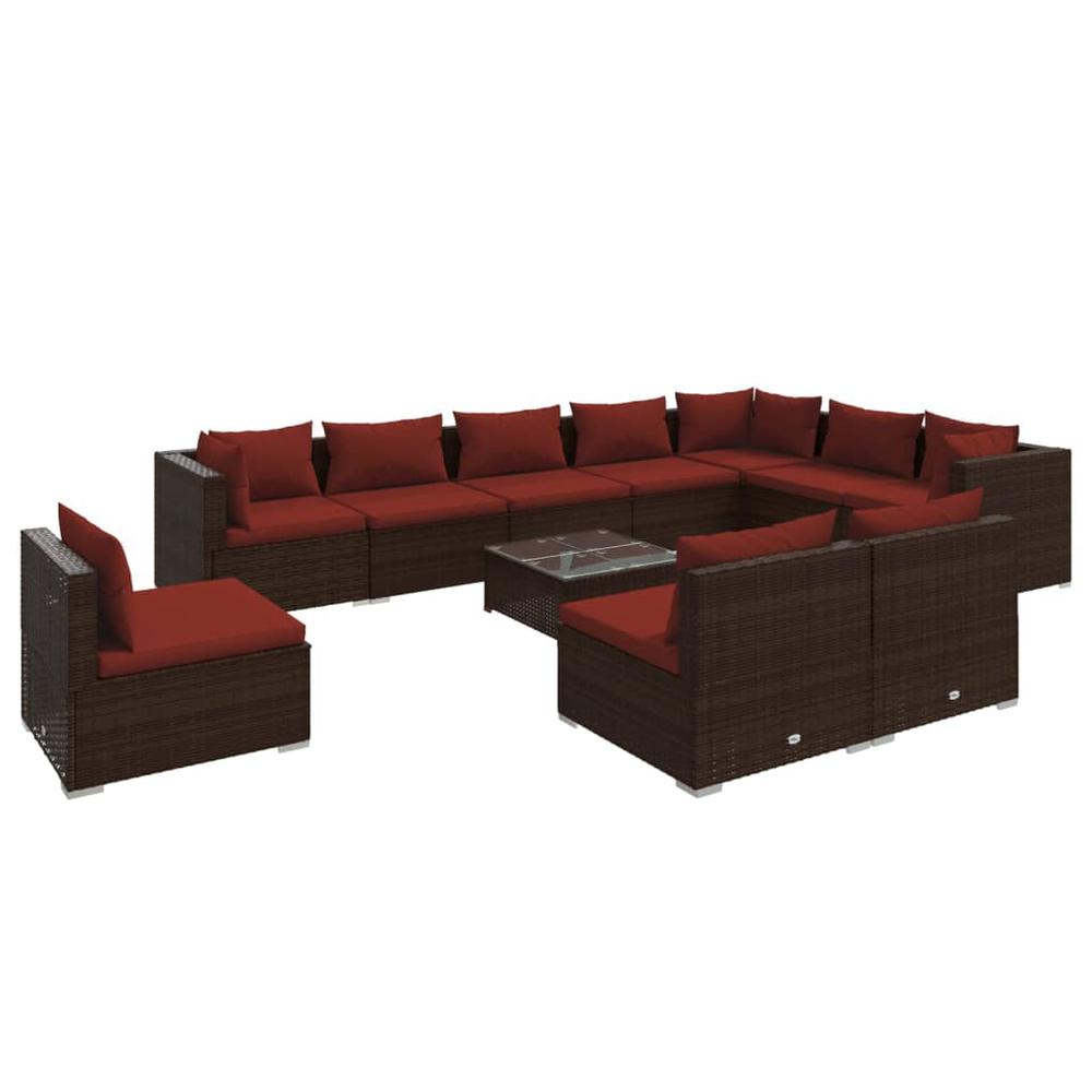 vidaXL 11 Piece Patio Lounge Set with Cushions Poly Rattan Brown, 3102603. Picture 2