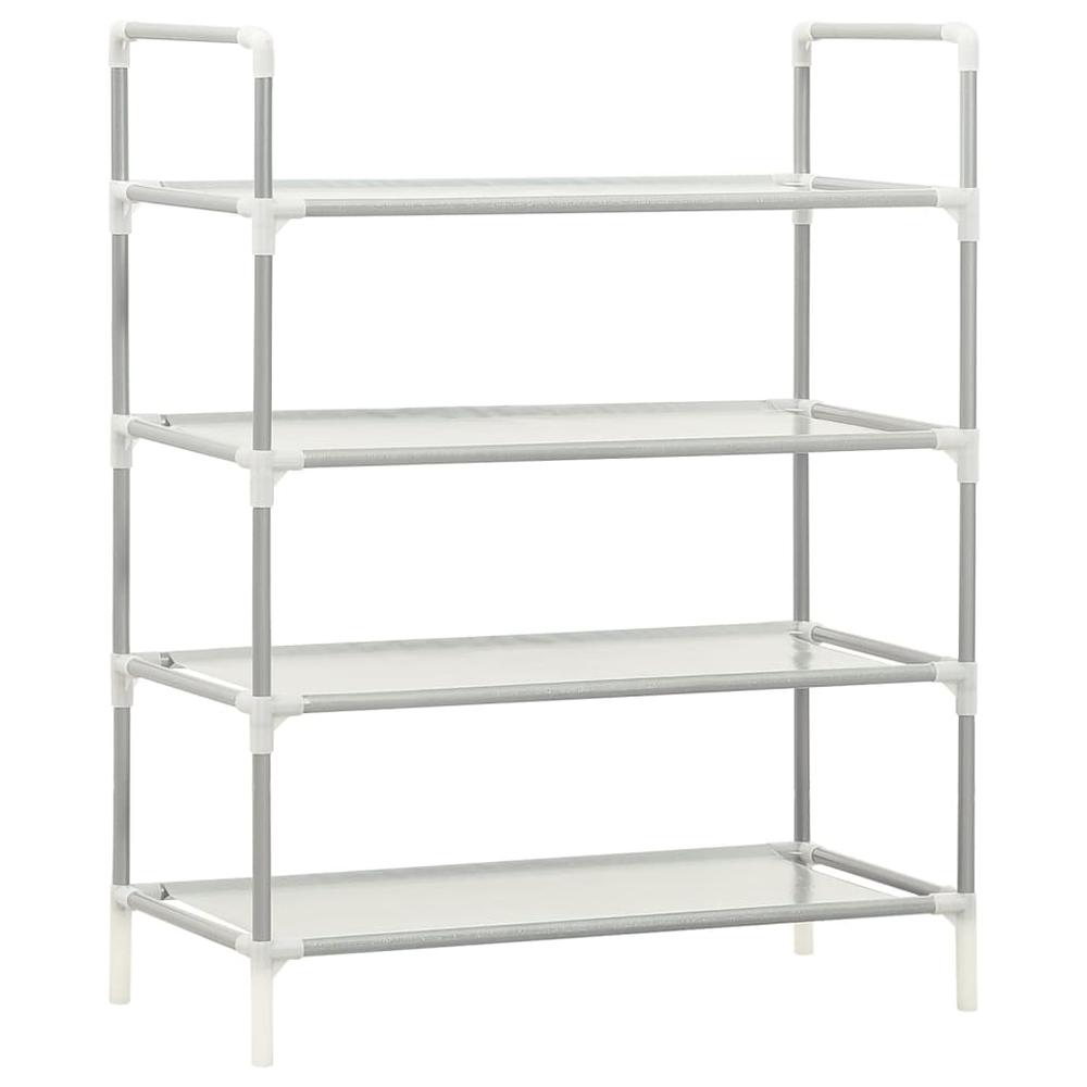 vidaXL Shoe Rack with 4 Shelves Metal and Non-woven Fabric Silver. Picture 2