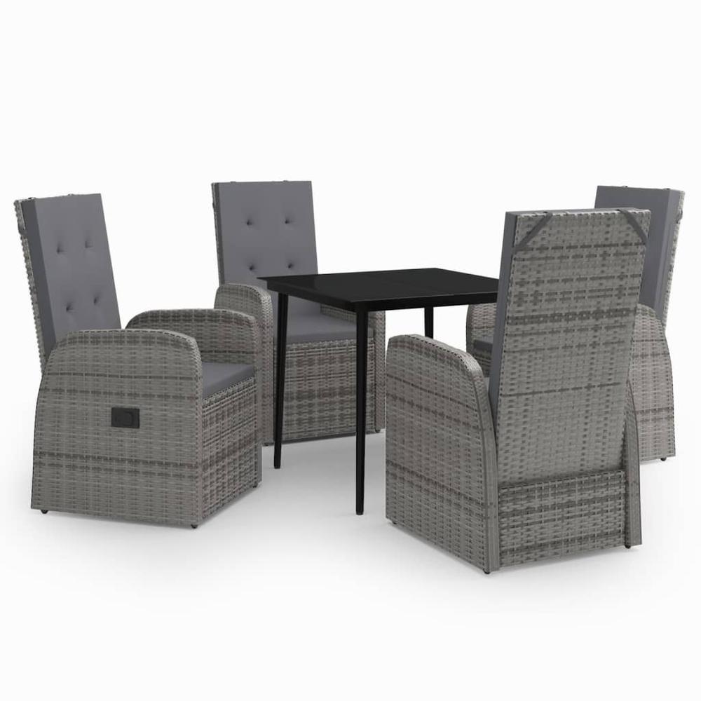 vidaXL 5 Piece Patio Dining Set with Cushions Gray, 3099486. Picture 2
