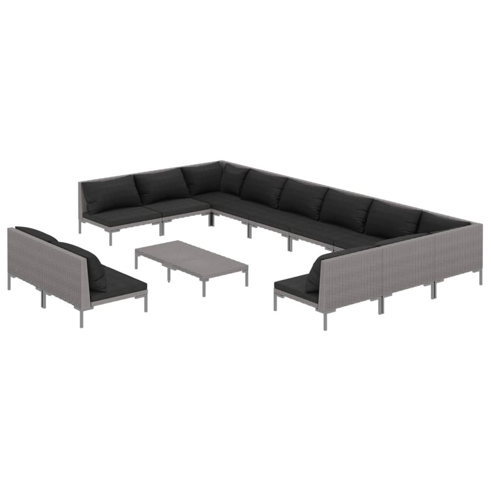 vidaXL 13 Piece Patio Lounge Set with Cushions Poly Rattan Dark Gray, 3099939. Picture 2