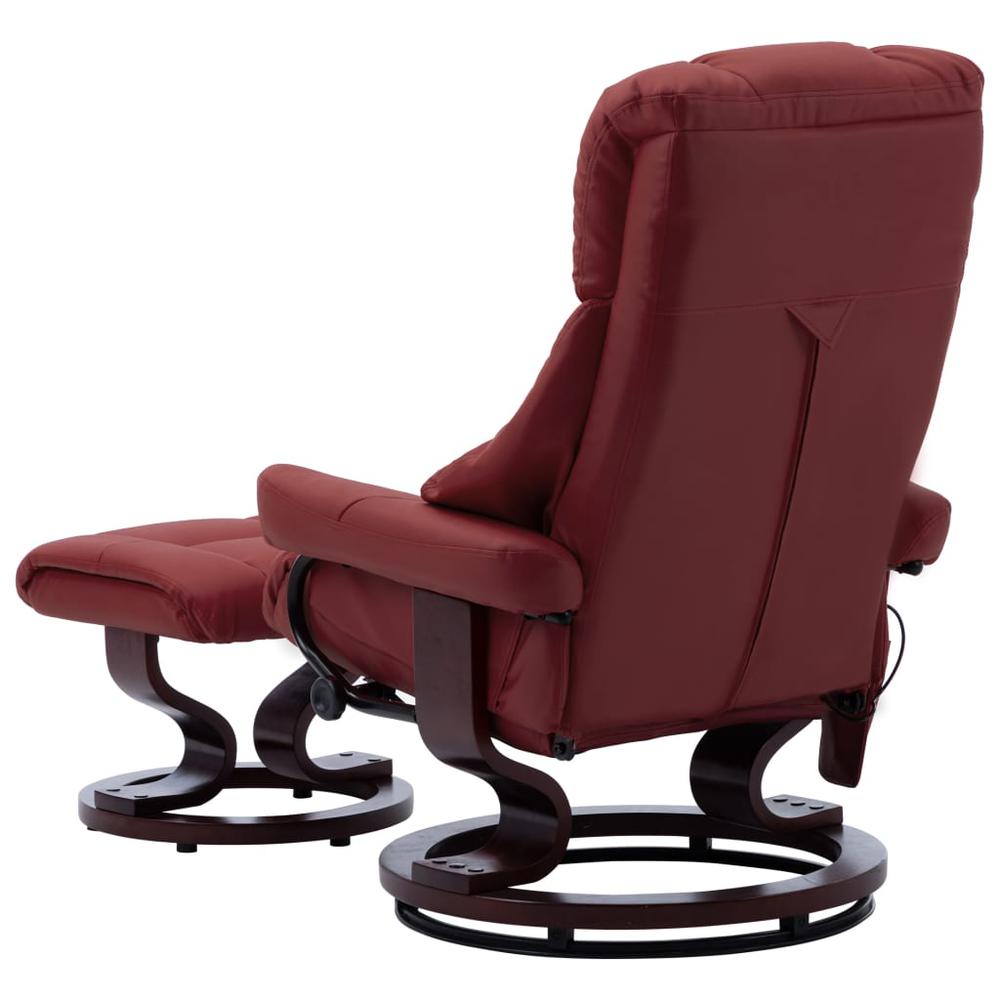 vidaXL Massage Reclining Chair Wine Red Faux Leather and Bentwood. Picture 4