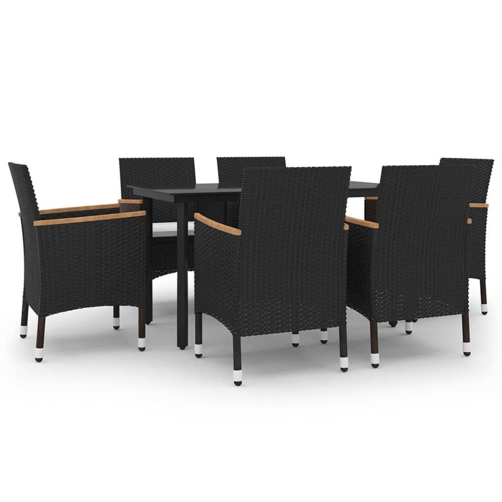 vidaXL 7 Piece Patio Dining Set with Cushions Poly Rattan and Glass, 3099772. Picture 2