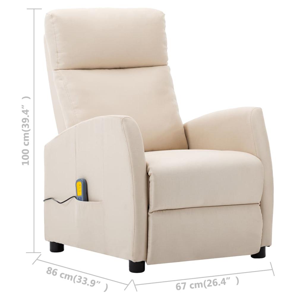 vidaXL Electric Massage Reclining Chair Cream Fabric. Picture 12