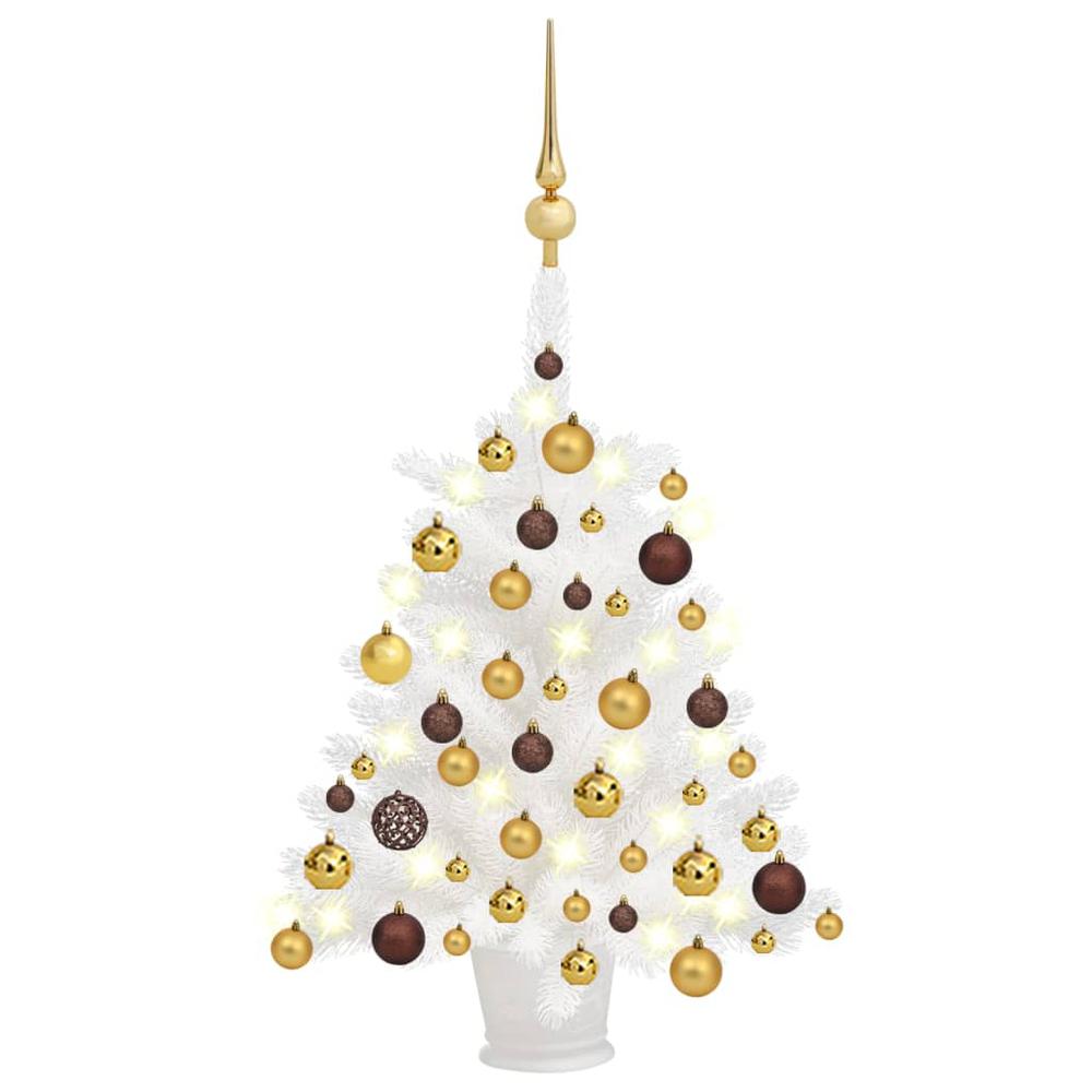 vidaXL Artificial Christmas Tree with LEDs&Ball Set White 25.6", 3077544. Picture 1