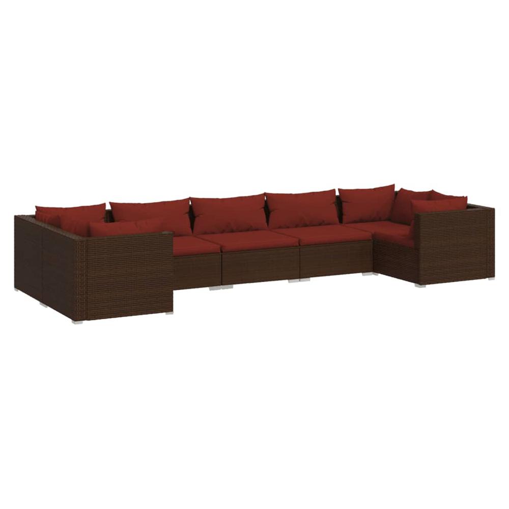 vidaXL 7 Piece Patio Lounge Set with Cushions Poly Rattan Brown, 3101955. Picture 2