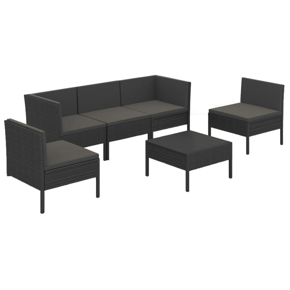vidaXL 6 Piece Patio Lounge Set with Cushions Poly Rattan Black, 3094345. Picture 2