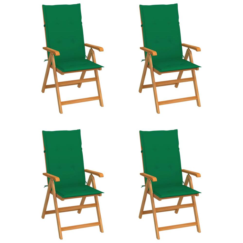 vidaXL Patio Chairs 4 pcs with Green Cushions Solid Teak Wood, 3065535. Picture 1