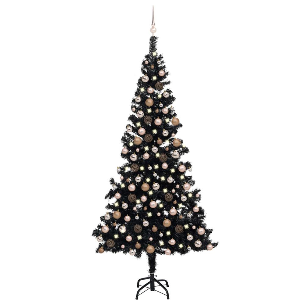vidaXL Artificial Christmas Tree with LEDs&Ball Set Black 94.5" PVC, 3077592. Picture 1